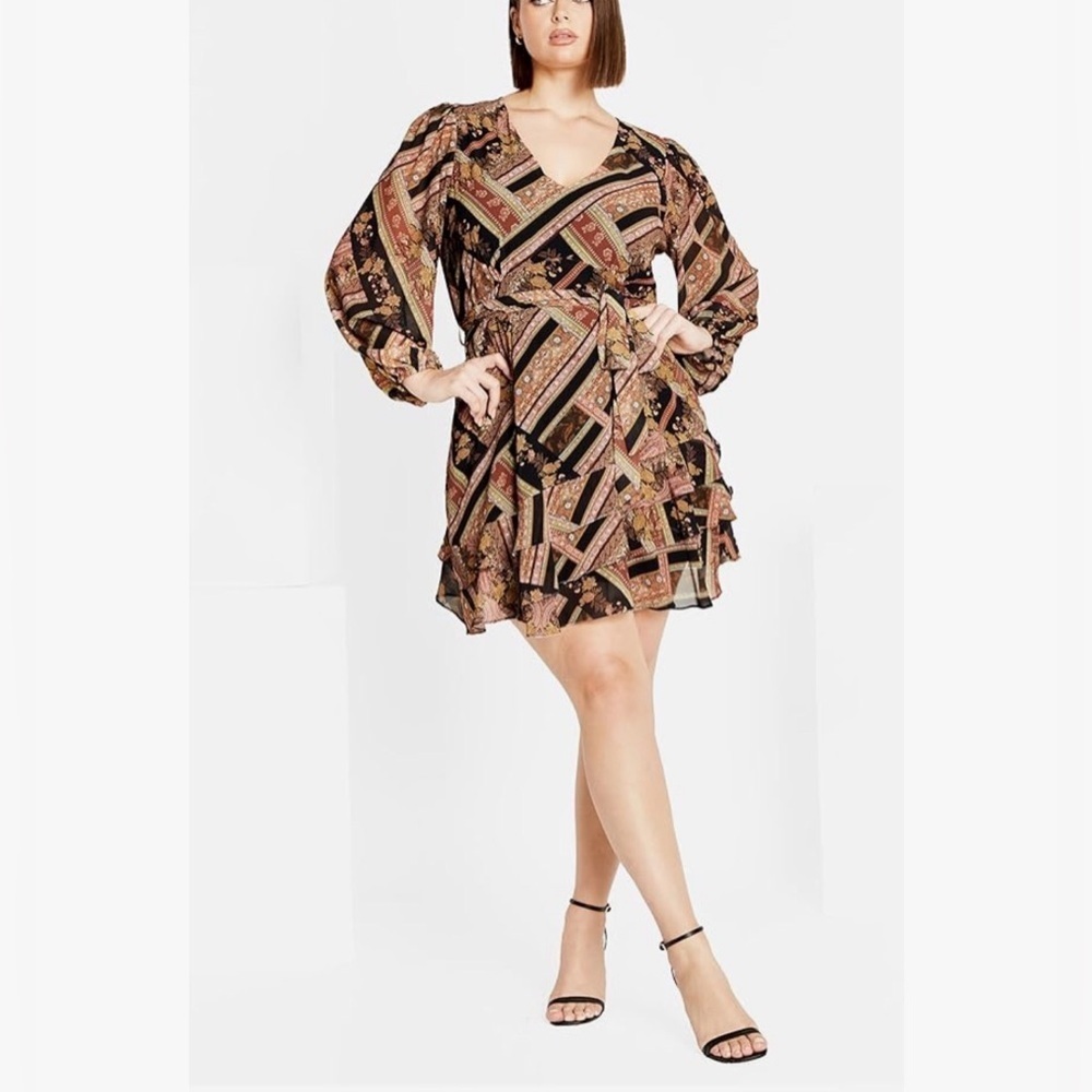 City Chic Harlee Black and Brown Asymmetrical Dress - Picture 3 of 7